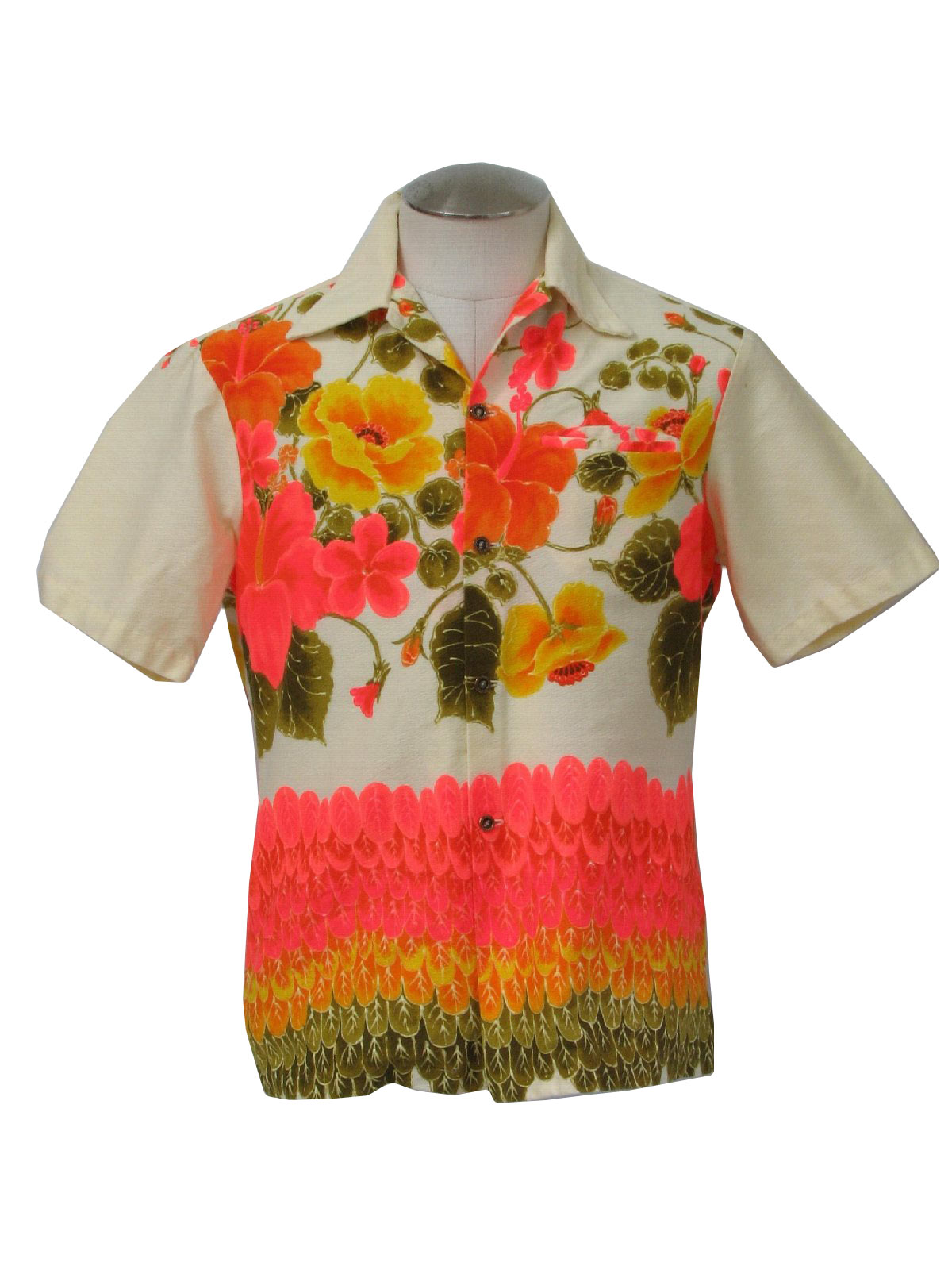 Sixties Vintage Hawaiian Shirt: 60s -Ui Maikai- Mens cream, day glo ...