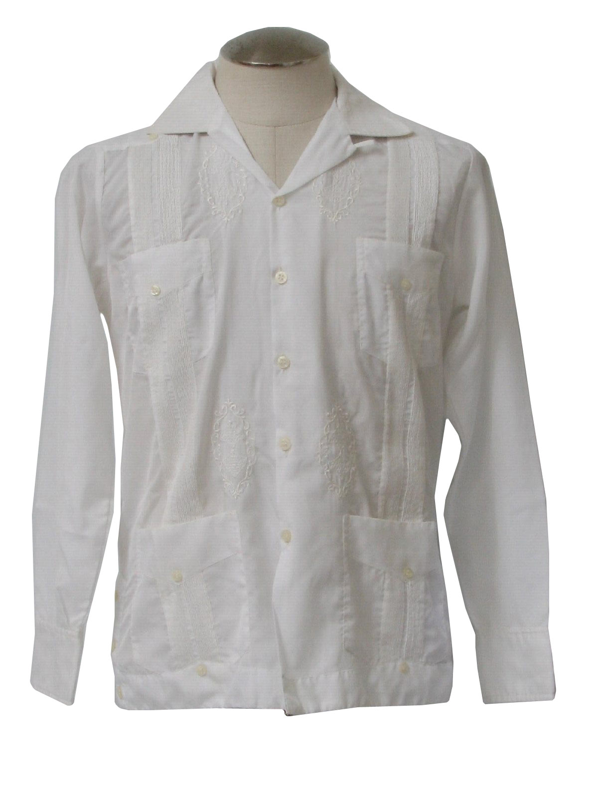 Retro 1970's Guayabera Shirt (Guay teca) : 70s -Guay teca- Mens white ...