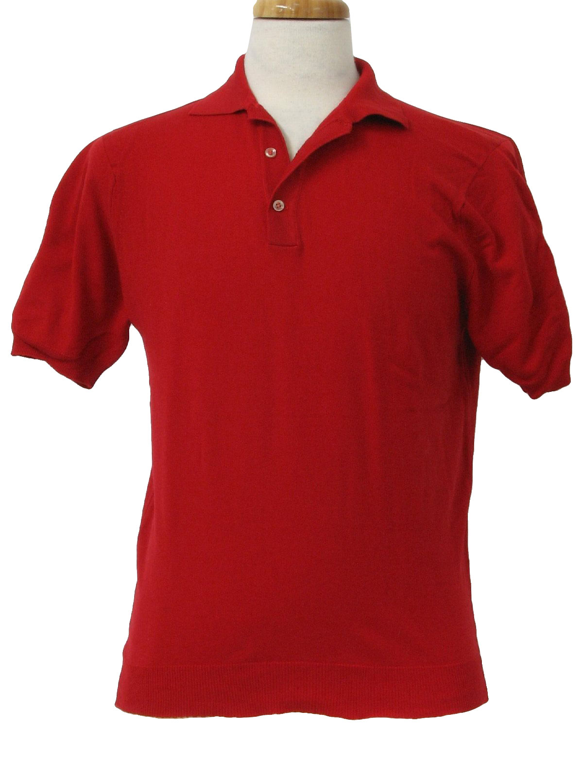 1970s Shirt: 70s -no label- Mens red nylon banlon short sleeve pullover ...