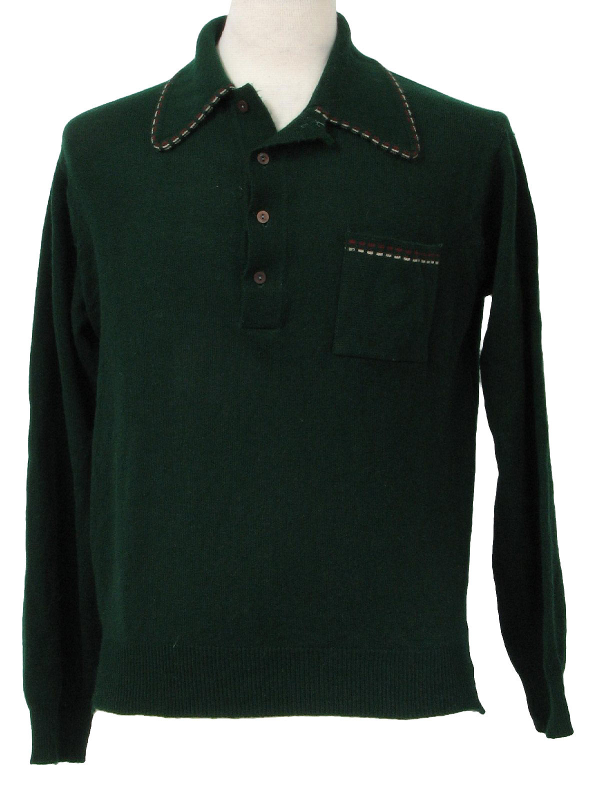 Seventies Vintage Knit Shirt: 70s -Bradlees- Mens forrest green, rust