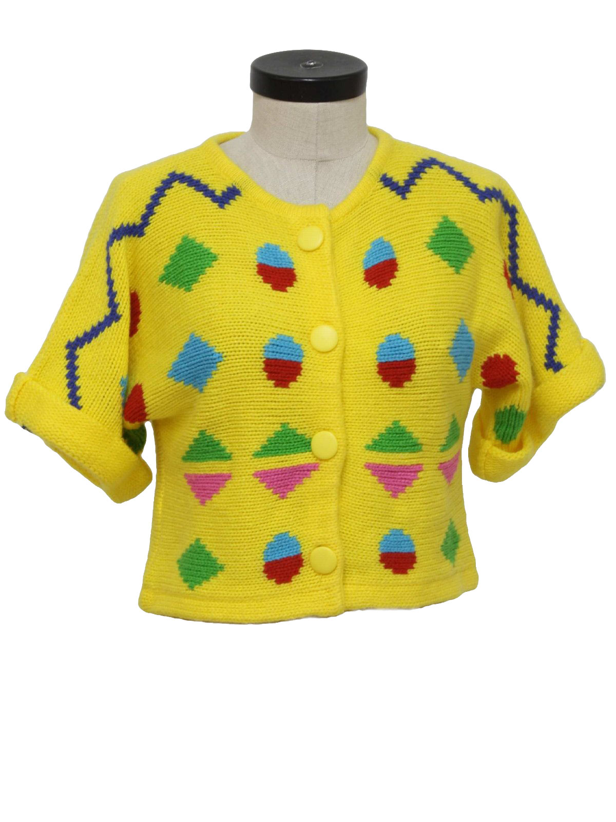 Eighties Vintage Sweater: 80s -Colors- Womens bright yellow, red, blue ...