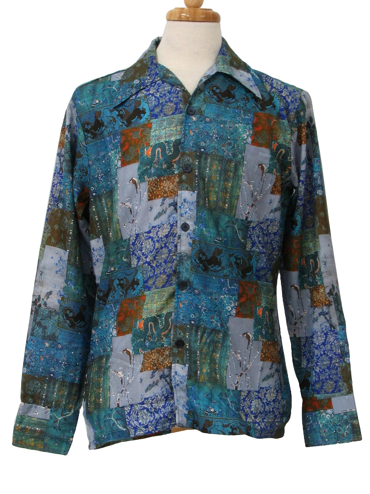 Spire 1970s Vintage Print Disco Shirt: 70s -Spire- Mens shades of blue ...