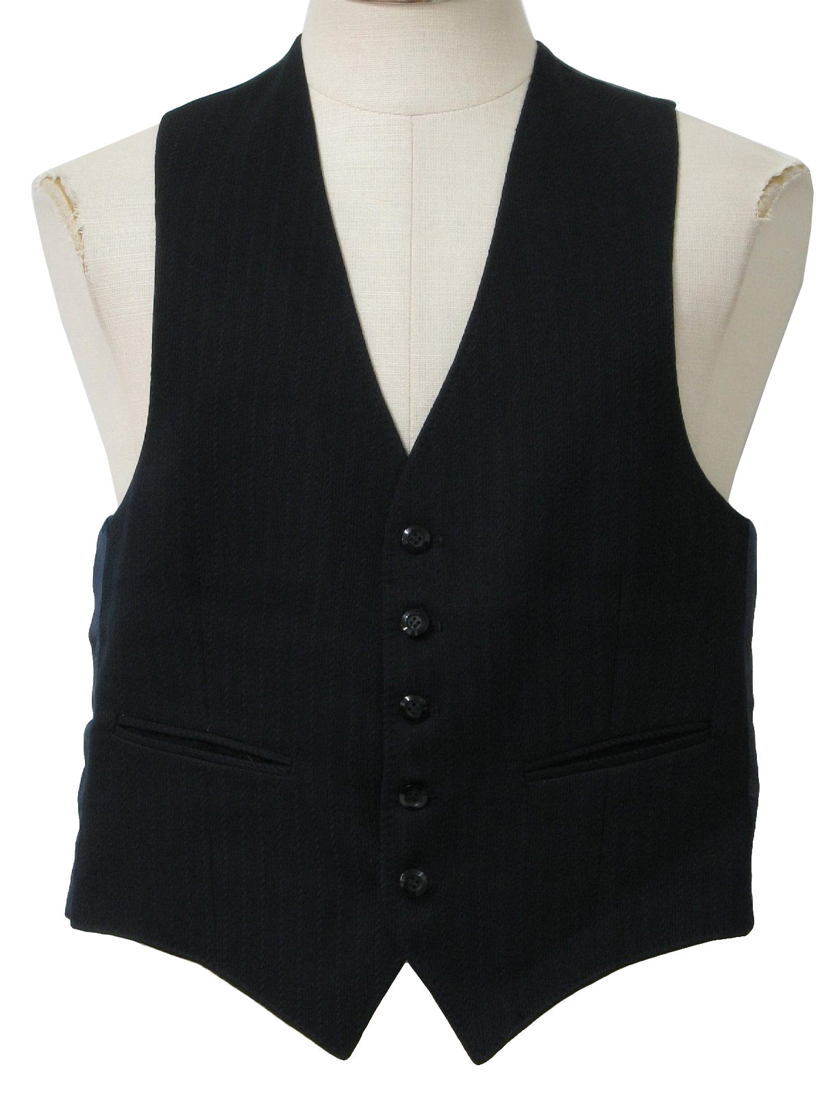 1970s Vintage Suit: 70s -No Label- Mens black striped wool twill vest ...