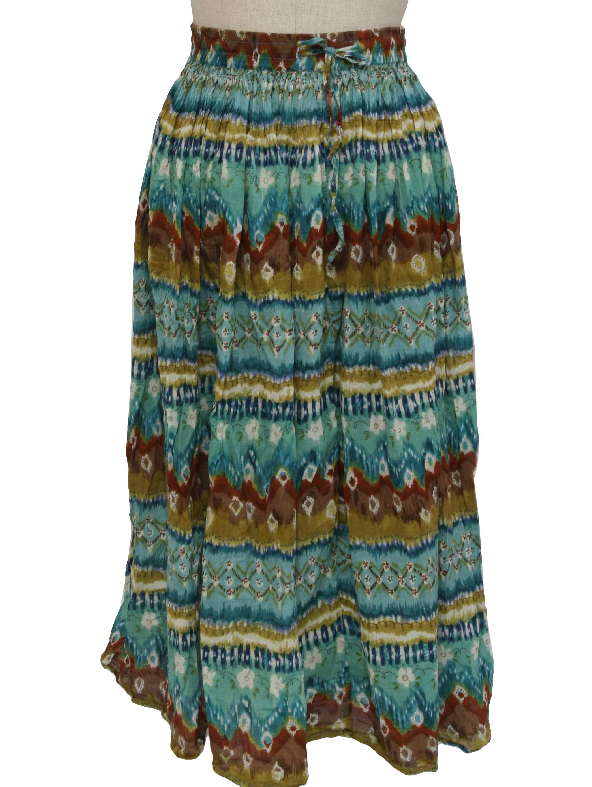 1990's Retro Hippie Skirt: 90s -Phool- Womens light teal, tan, brown ...