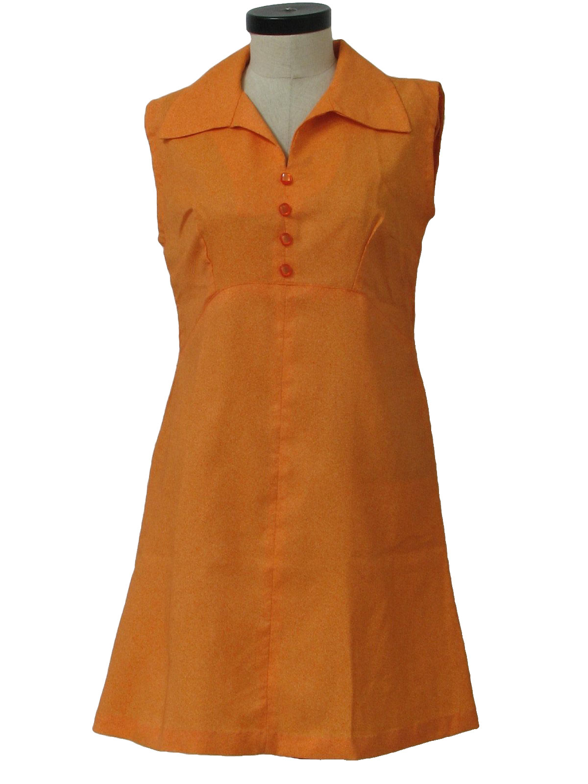 1970's Retro Mini Dress: 70s -Home Sewn- Womens orange sleeveless ...