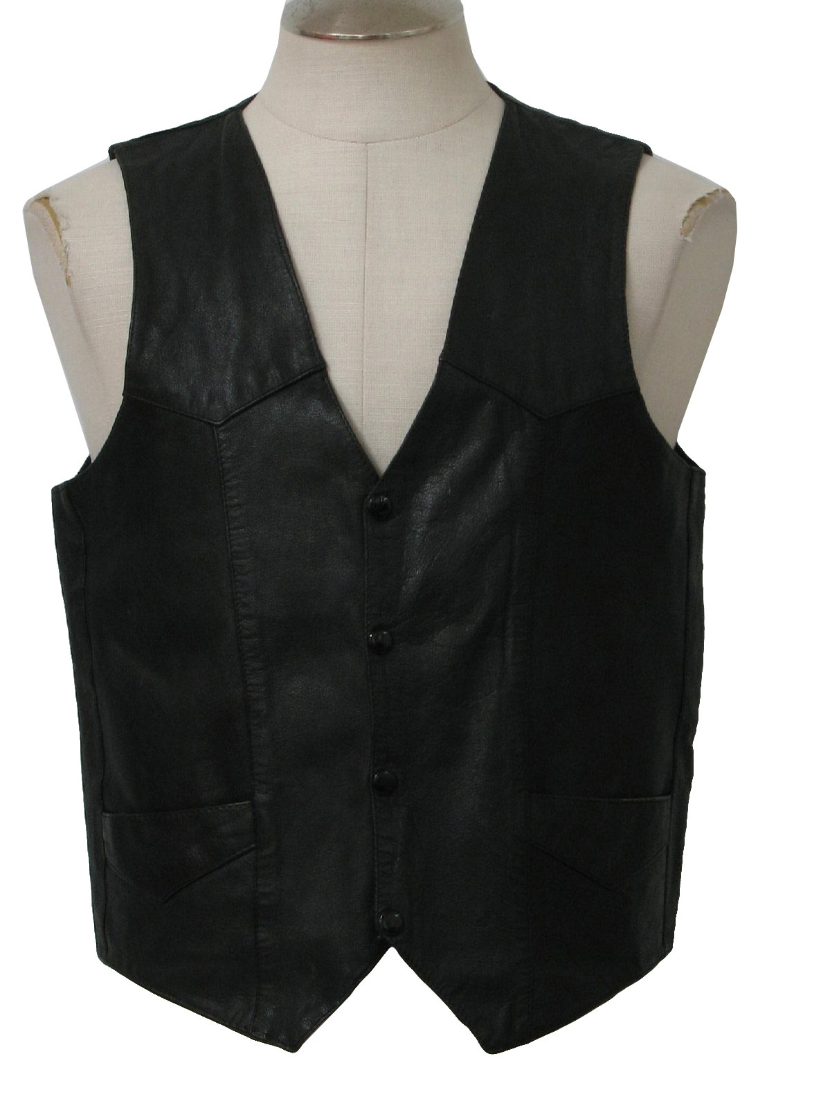 Vintage 80s Vest: 80s -Missing Label- Mens black leather, nylon lined ...