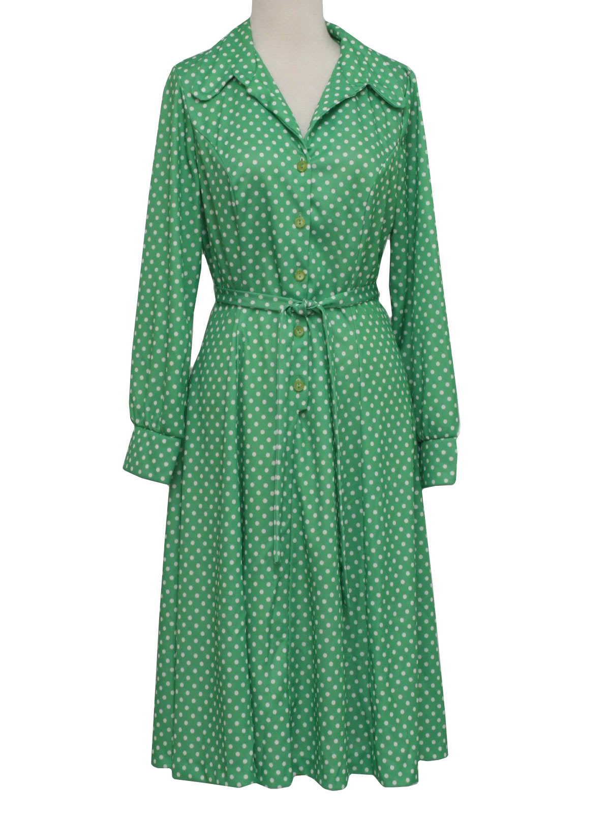 1970's Retro Dress: 70s -Walden Classics- Womens green and white polka ...