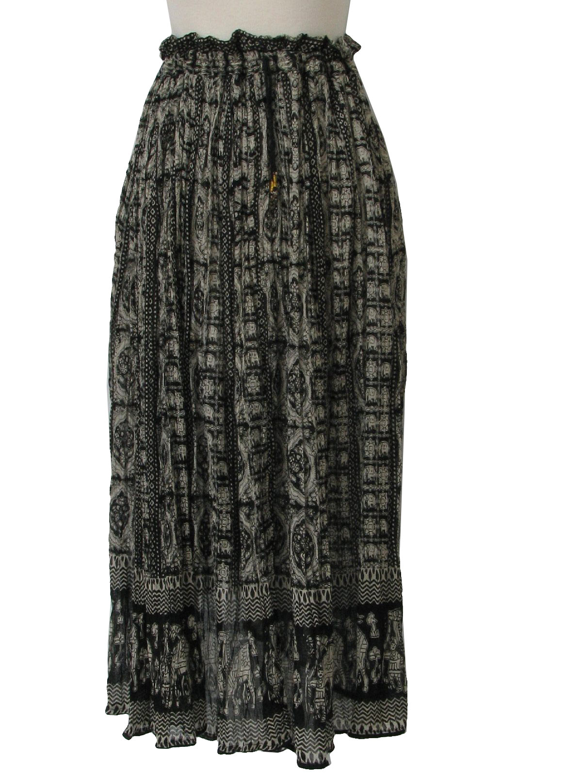 Retro 80's Hippie Skirt: 80s -Patchouli- Womens black and ivory, camels ...