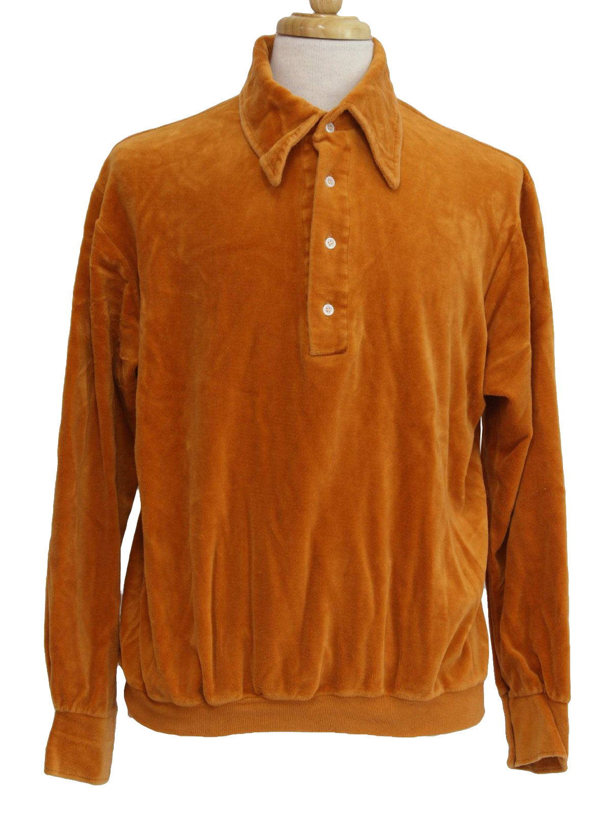 Vintage Macys 70's Velour Shirt: 70s -Macys- Mens orange long sleeve ...
