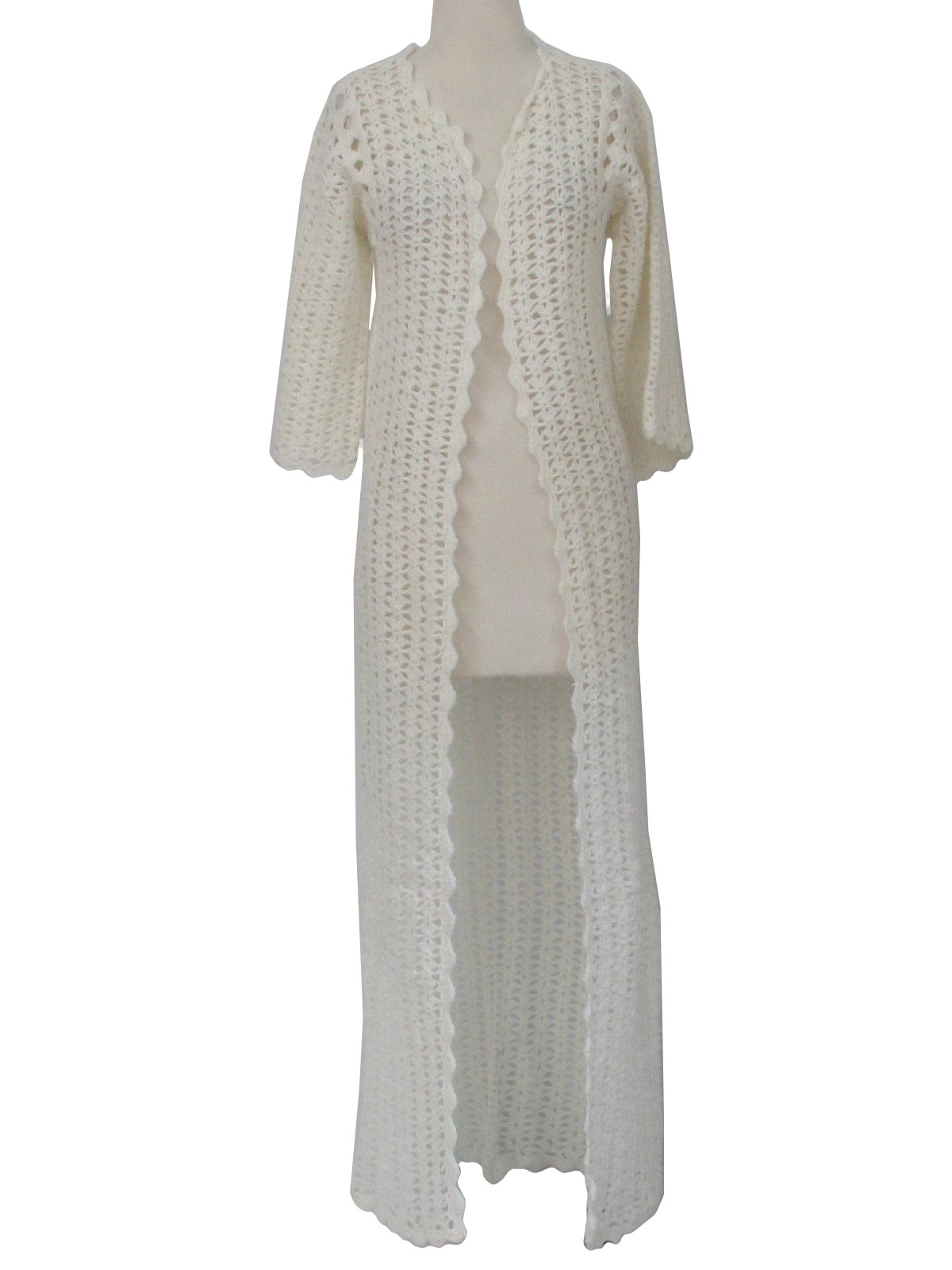 70's Vintage Jacket: 70s -Hand Crochet- Womens white, acrylic fiber ...