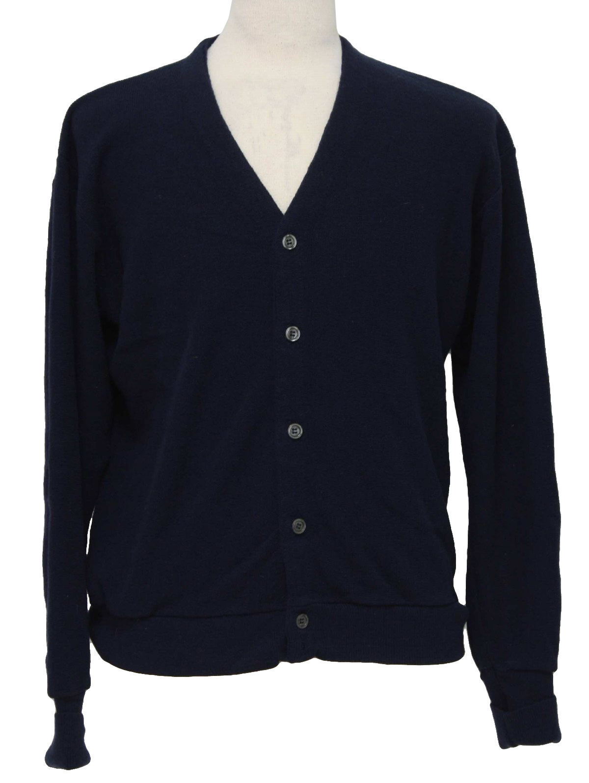 Vintage 1980's Caridgan Sweater: 80s -Par Four- Mens dark navy blue ...
