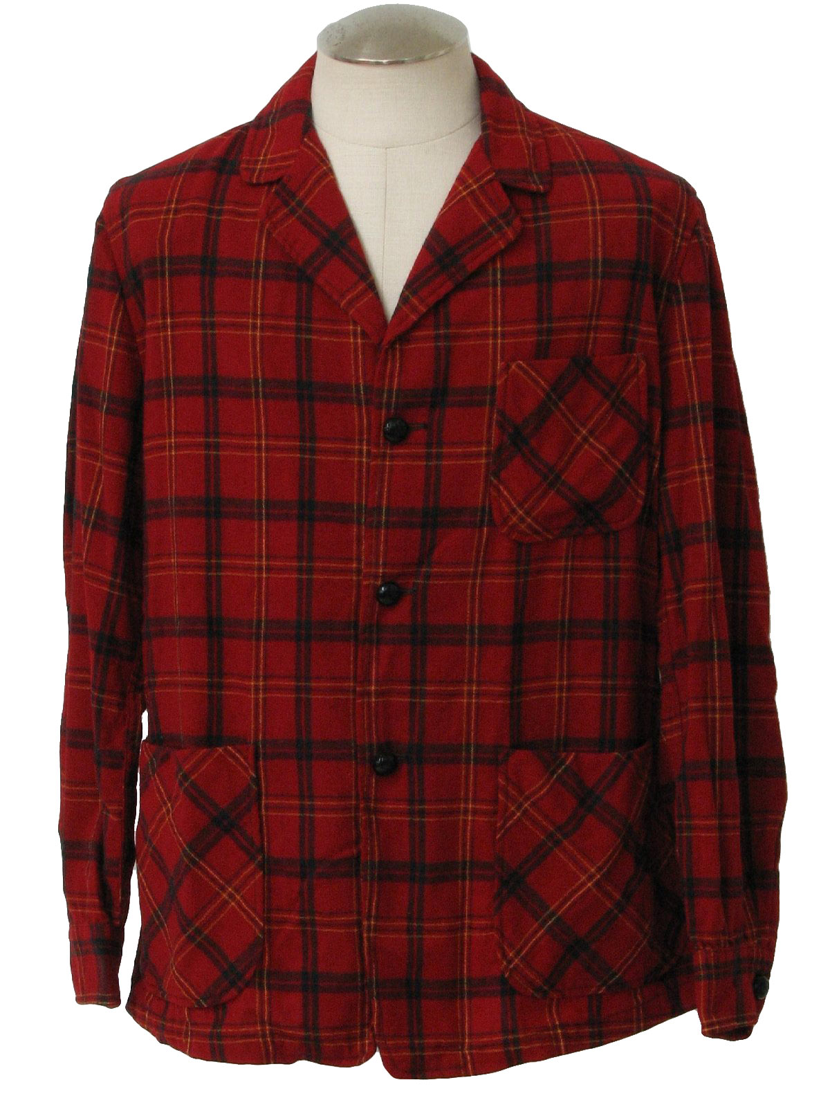 Retro 60's Jacket: 60s -Pendleton- Mens red, black and gold wool long ...