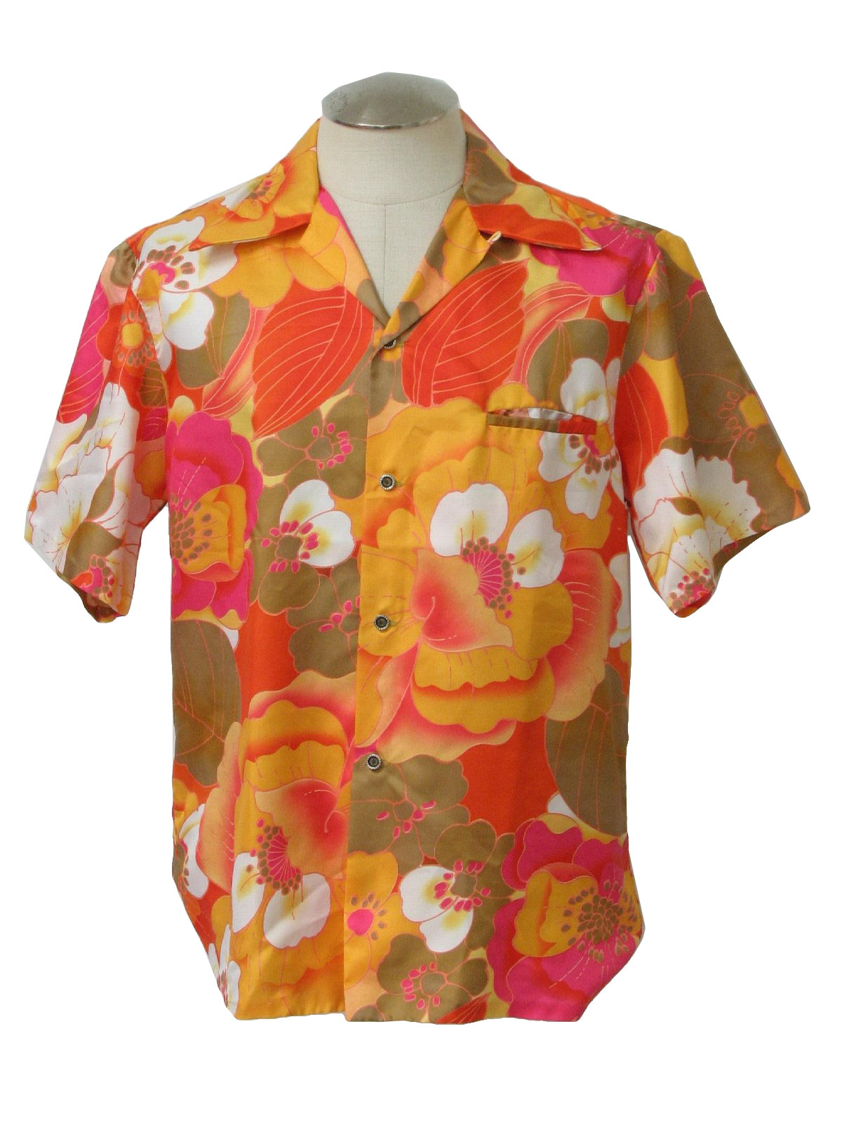 Seventies Vintage Hawaiian Shirt: 70s -Waikiki Weekend- Mens gold, red ...