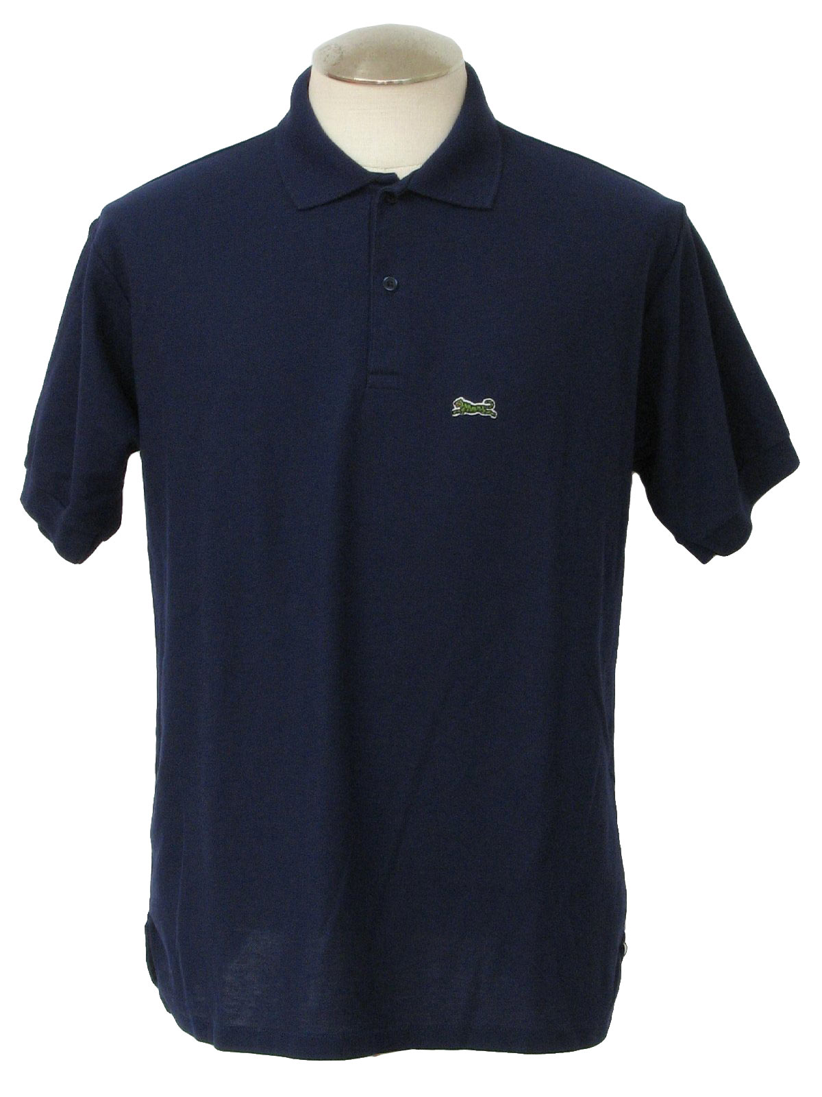 Vintage LeTigre 80's Shirt: 80s -LeTigre- Mens dark blue polyester and ...