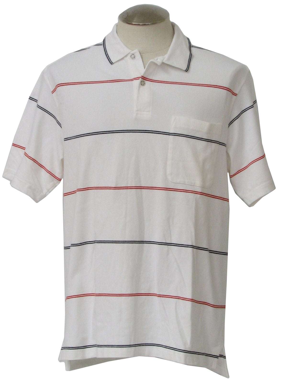 Retro 90's Shirt: 90s -Izod- Mens white, red and midnight blue banded ...