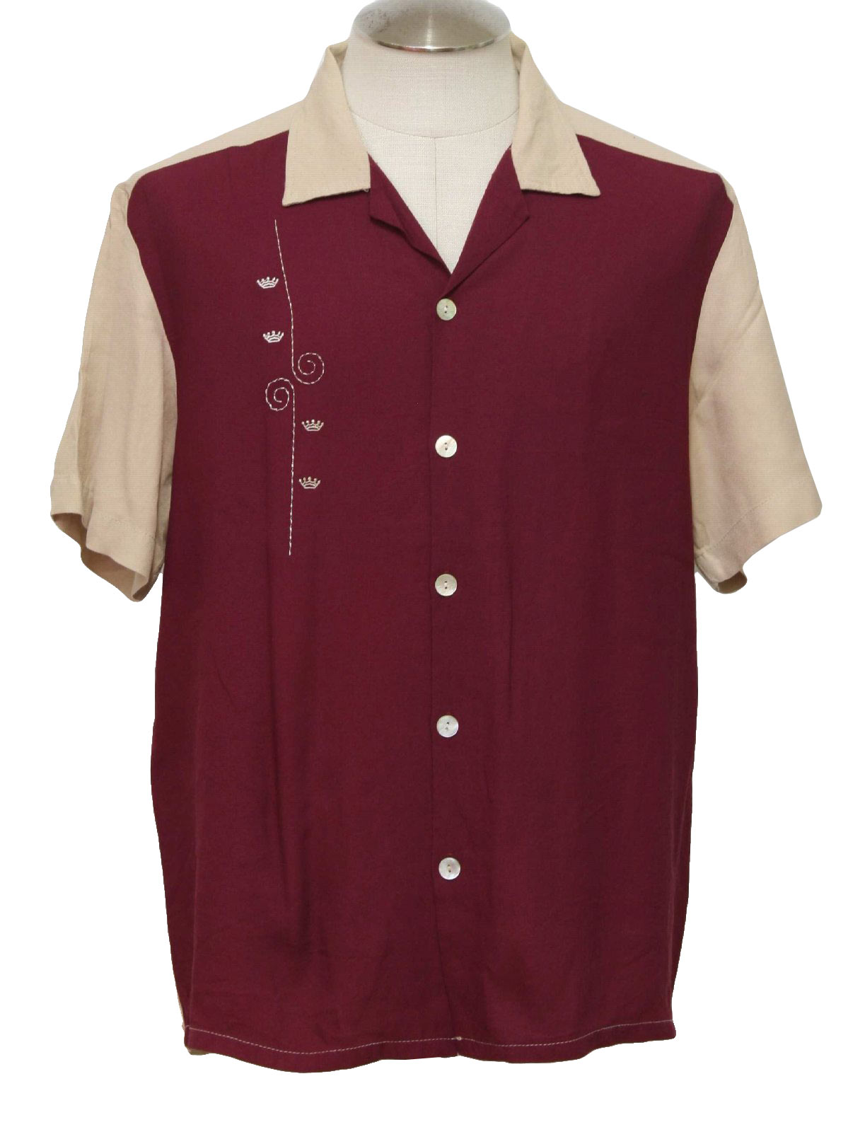 1960's Retro Shirt: 60s -Davinci California- Mens wine and cream cotton ...