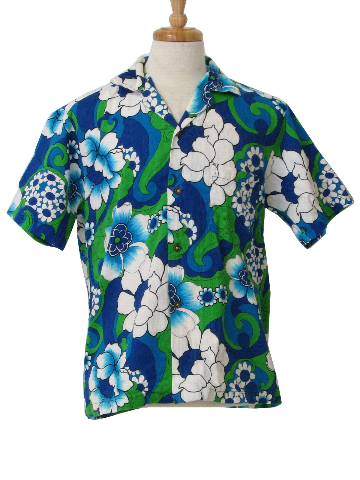 Retro 1960s Hawaiian Shirt: 60s -Hookano- Mens white, lime, black and ...