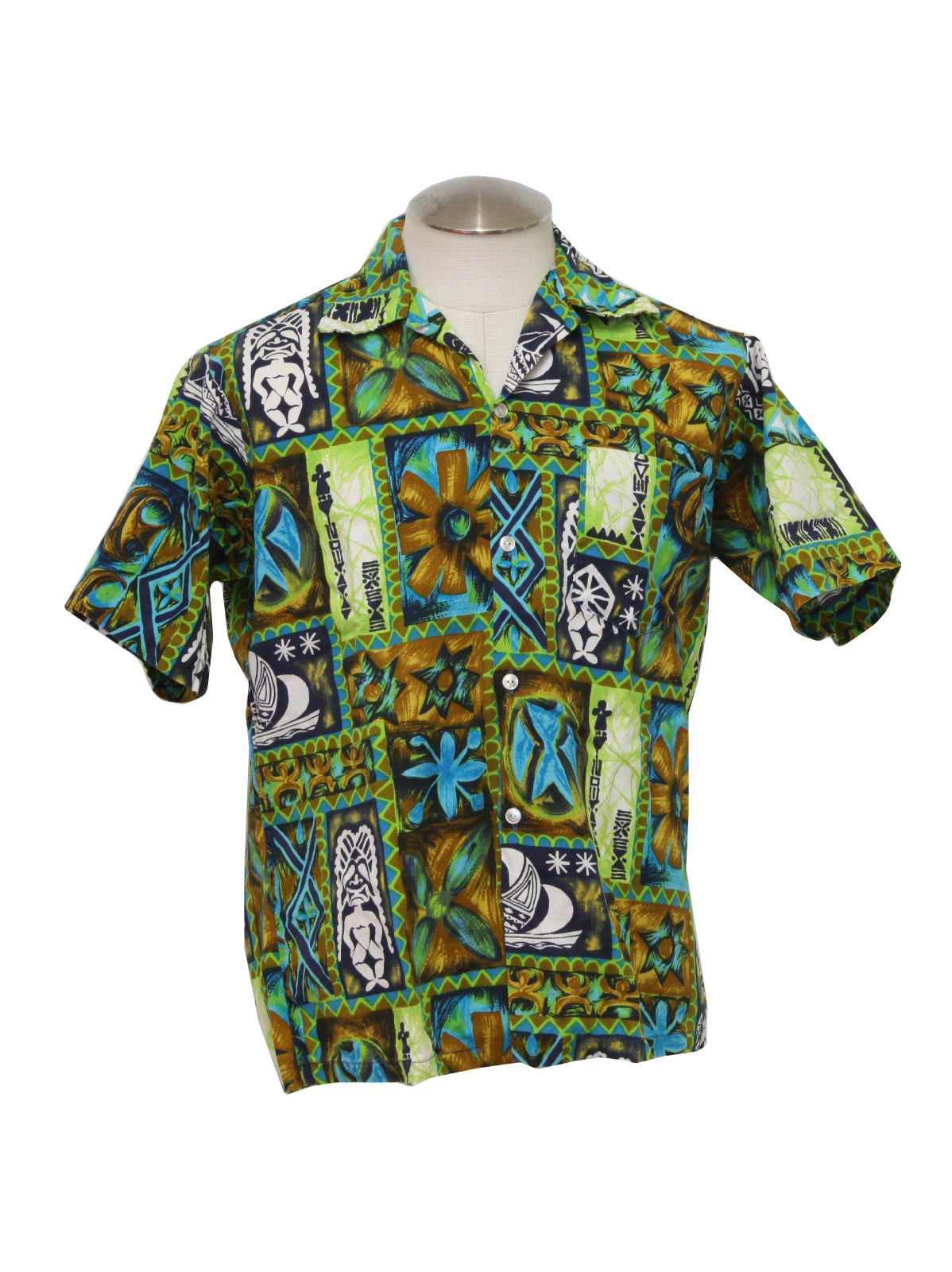 1960's Retro Hawaiian Shirt: Late 60s -Tropicana- Mens tropical blue ...