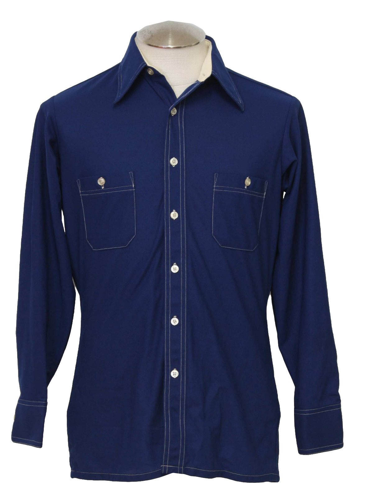 Vintage Arrow Seventies Shirt: 70s -Arrow- Mens navy blue and white ...