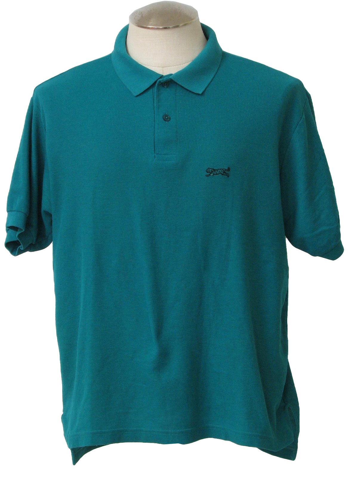 80s Vintage LeTigre Shirt: 80s -LeTigre- Mens teal green polyester and ...