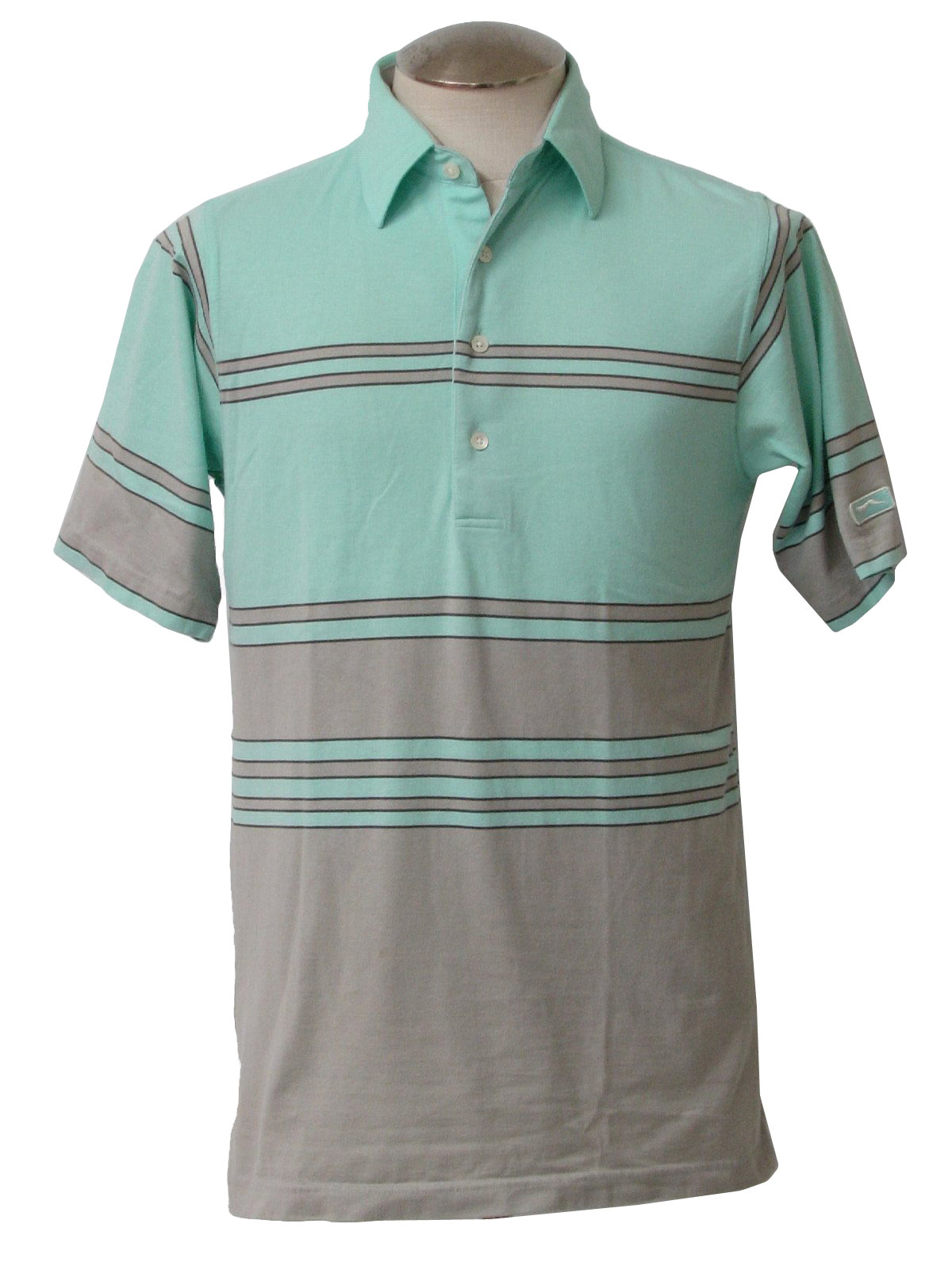 1980's Retro Shirt: 80s -Slazenger- Mens teal green and grey color ...