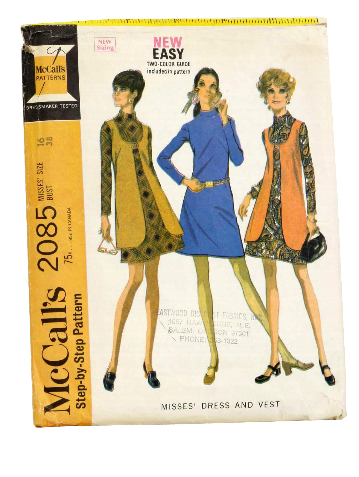 Vintage 1960s Sewing Pattern 60s Mccalls No 2085 Womens Mod Style Dress And Vest Set 