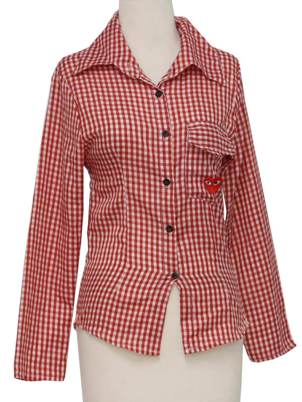 home sewn 1970s Vintage Shirt: 70s -home sewn- Girls red and white ...