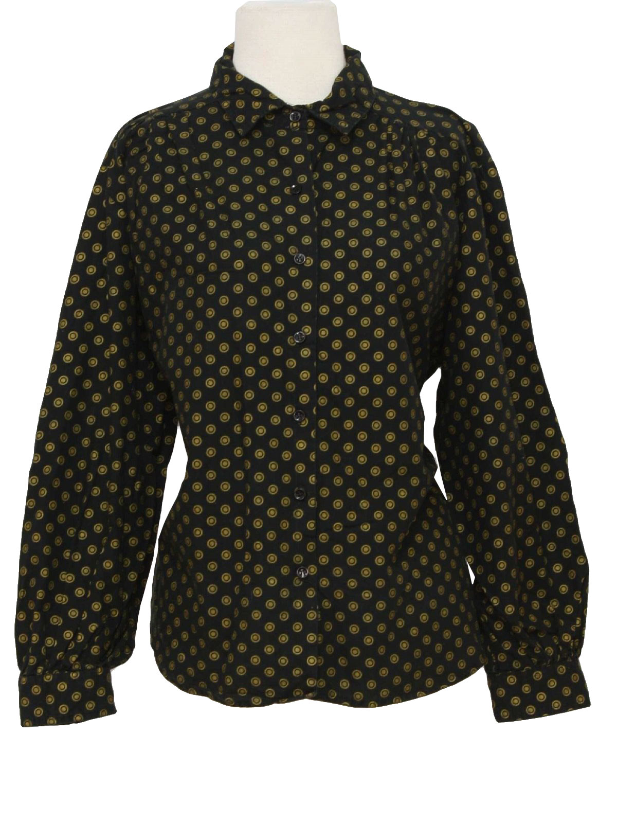 60's Shirt: 60s -no label- Womens black and bronze cotton three quarter ...