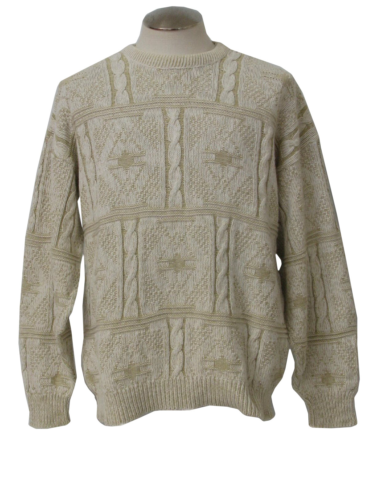 80s Retro Sweater: 80s -Savile Row- Mens shaded cream and tan woven ...