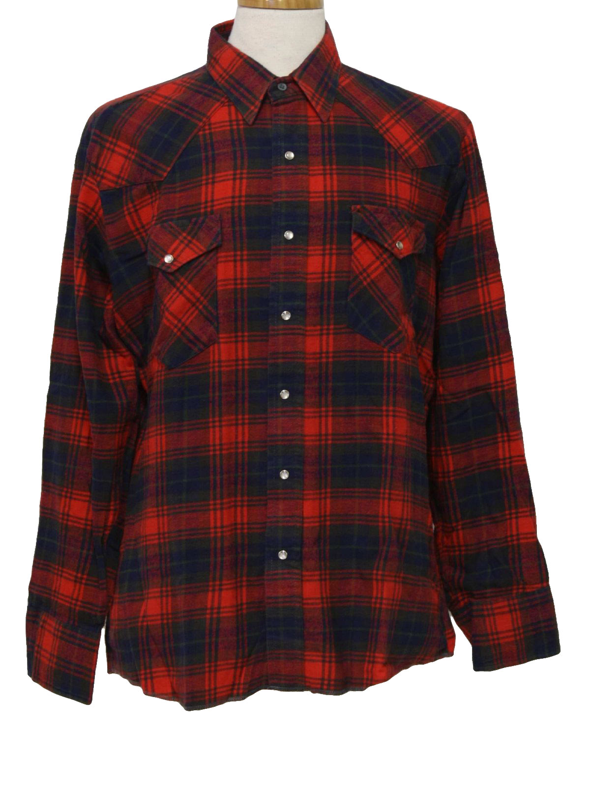 Vintage 1980's Western Shirt: 80s -Wrangler- Mens red, navy blue and ...