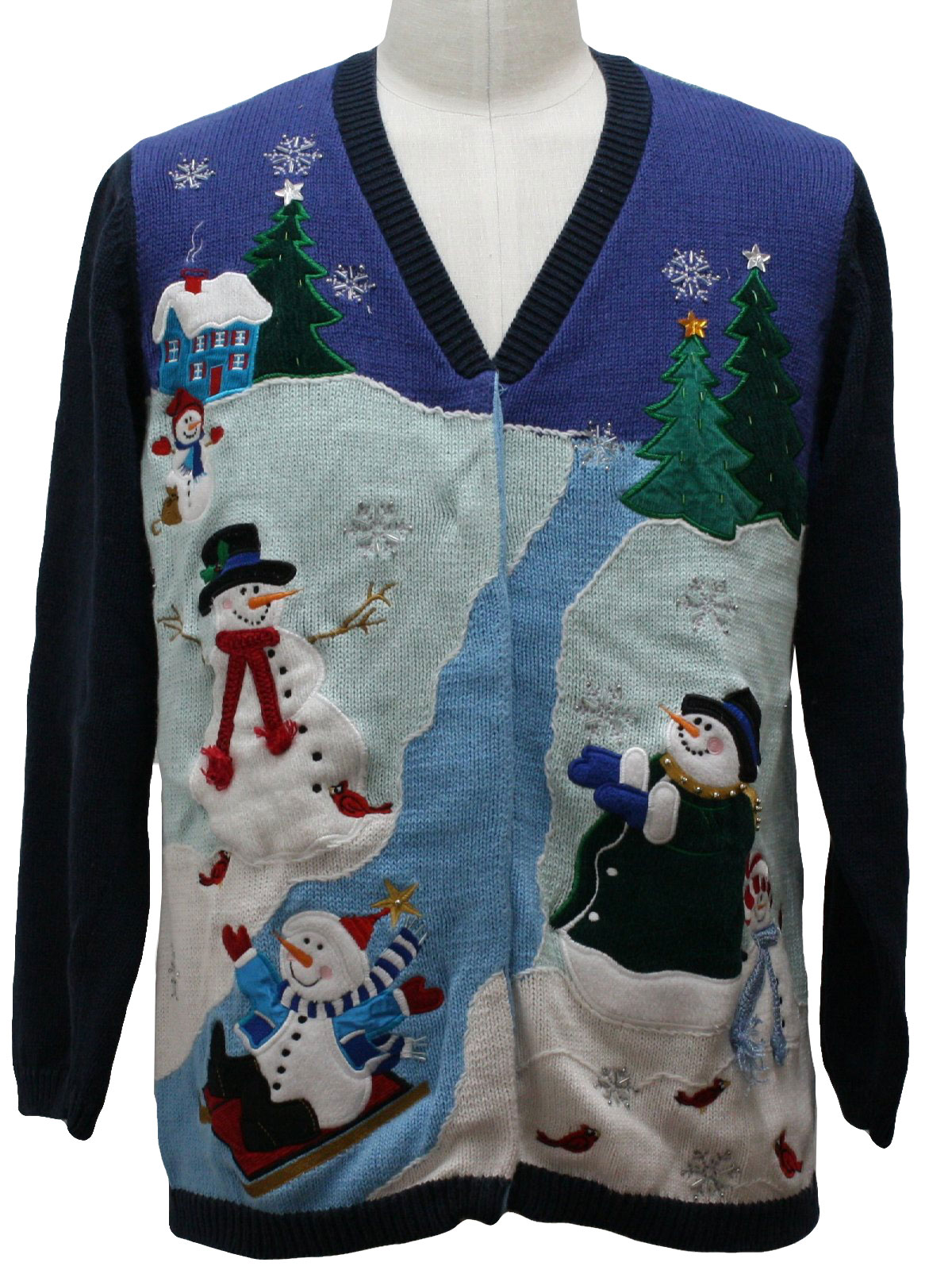 Ugly Christmas Cardigan Sweater: -The Quacker Factory- Unisex navy blue ...
