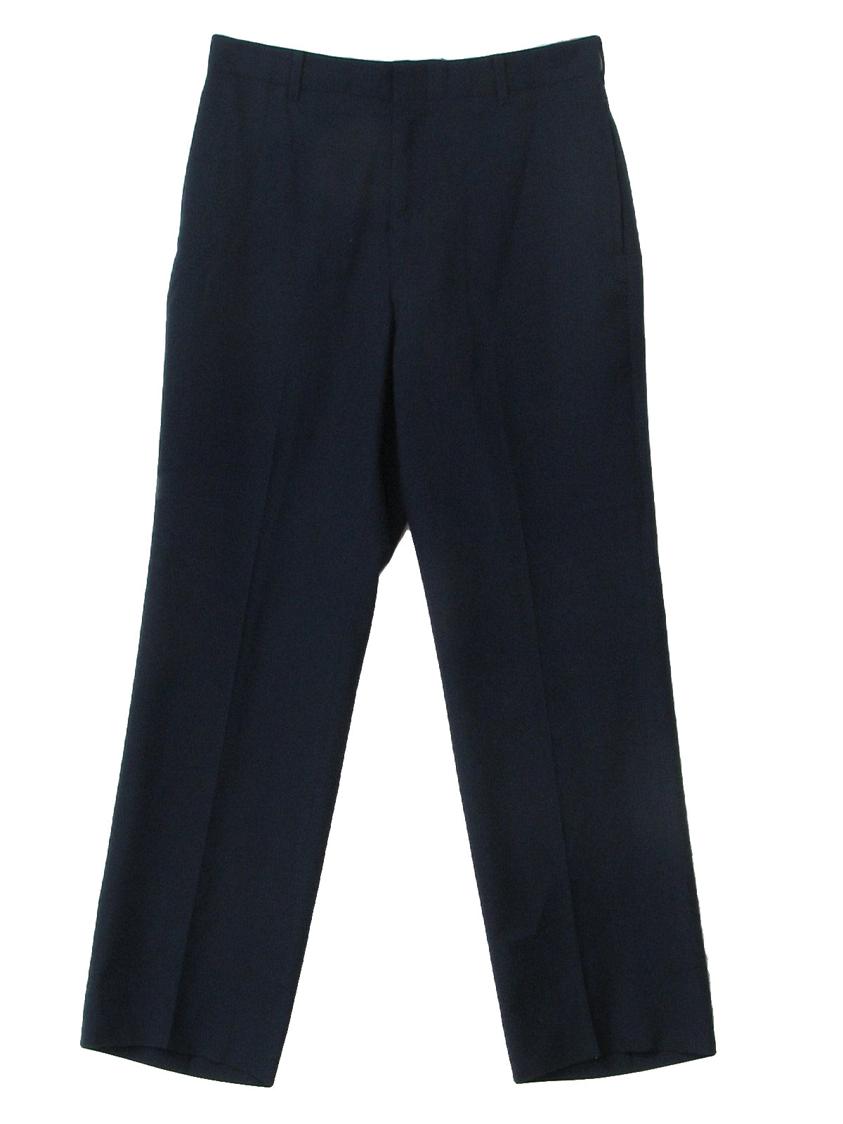 1960's Pants: 60s -No Label- Mens navy blue wool polyester twill ...