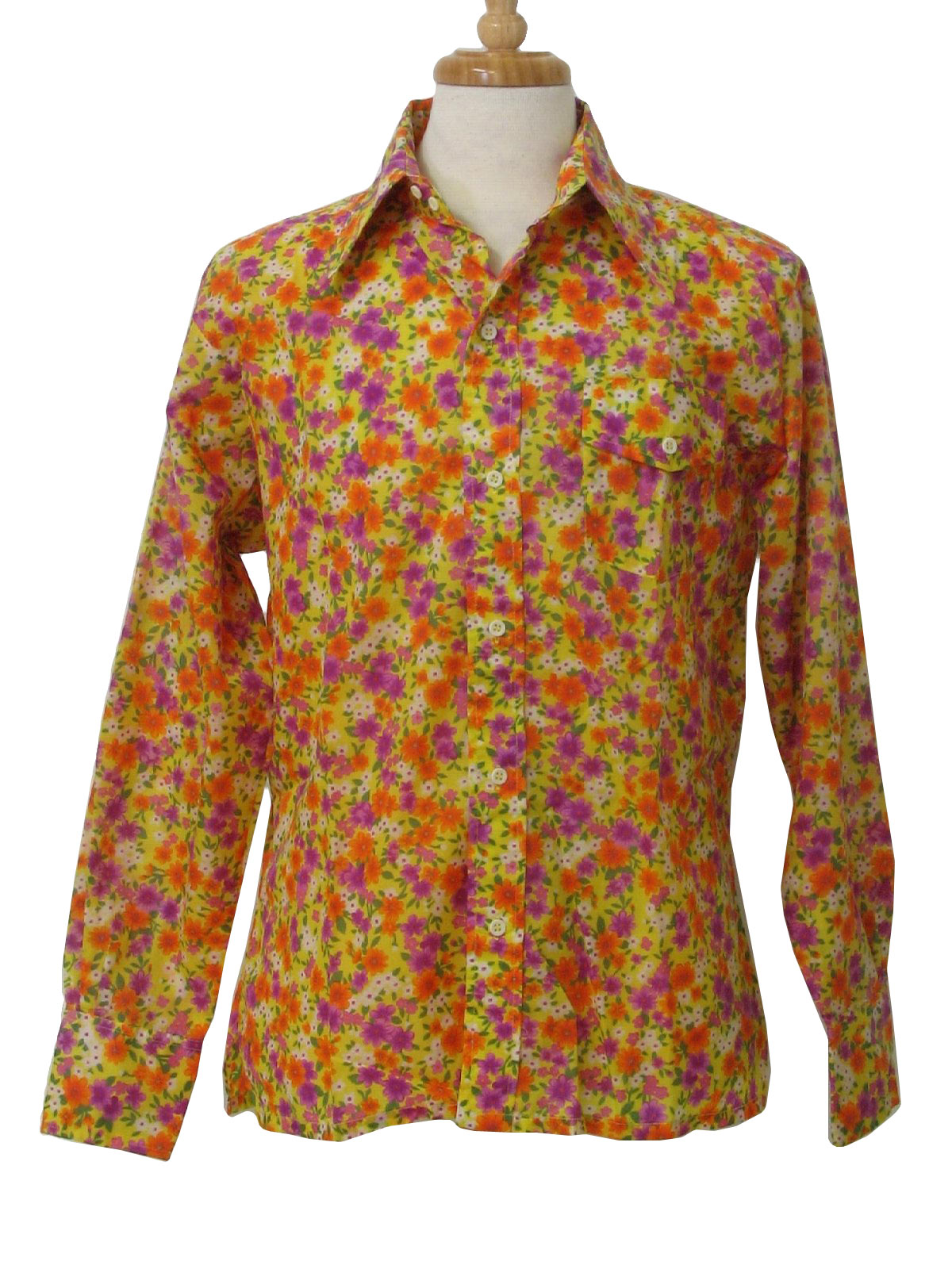 Retro Seventies Print Disco Shirt: 70s -Skyr- Mens lemon yellow, white ...