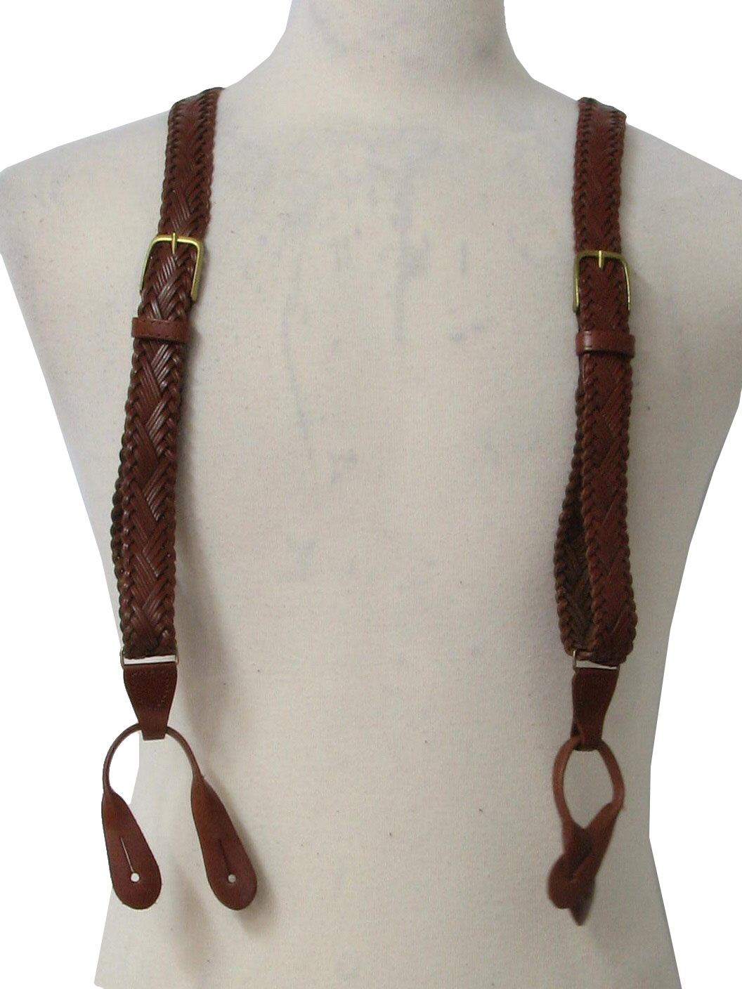 Braided Leather Suspenders - Tan Button-on