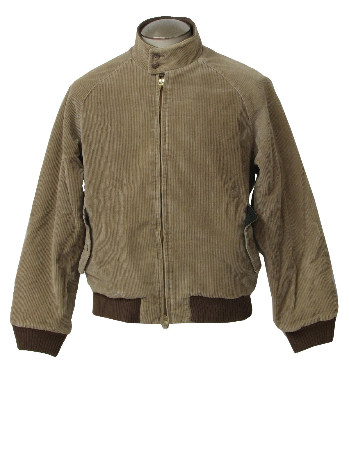 Retro 80's Jacket: 80s -Missing Label- Mens tan cotton polyester blend wide wale golf style 