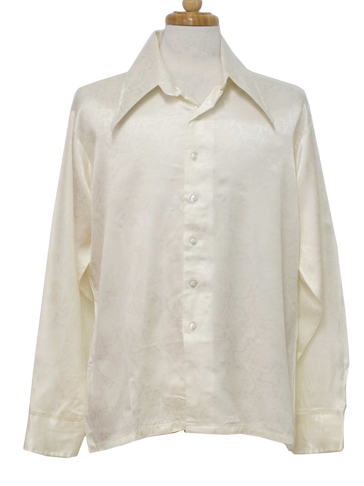 Vintage 1990's Shirt: 90s -Campus- Mens off white shiny rayon blend ...