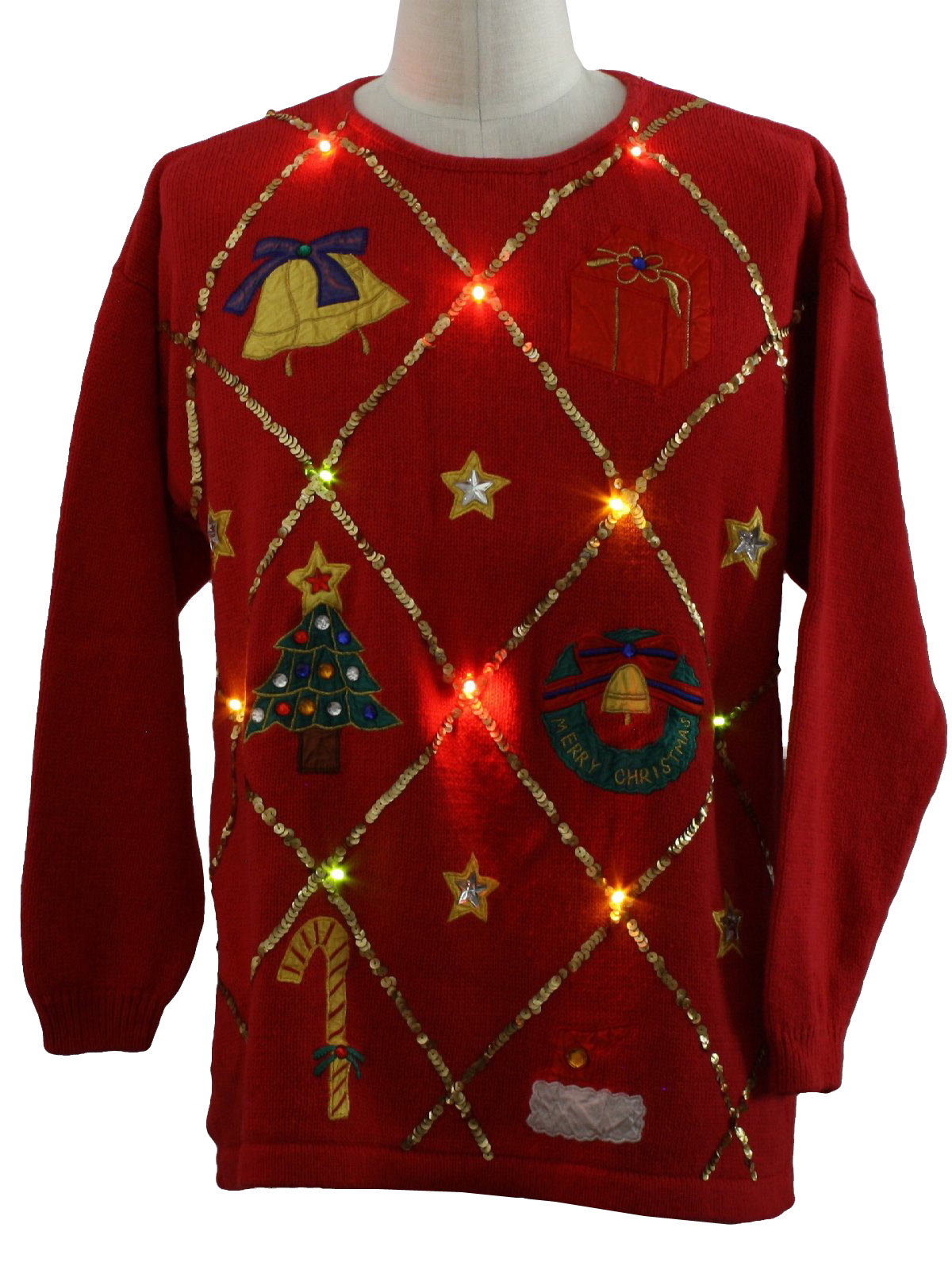 Lightup Ugly Christmas Sweater: -Work in Progress- Unisex red ...