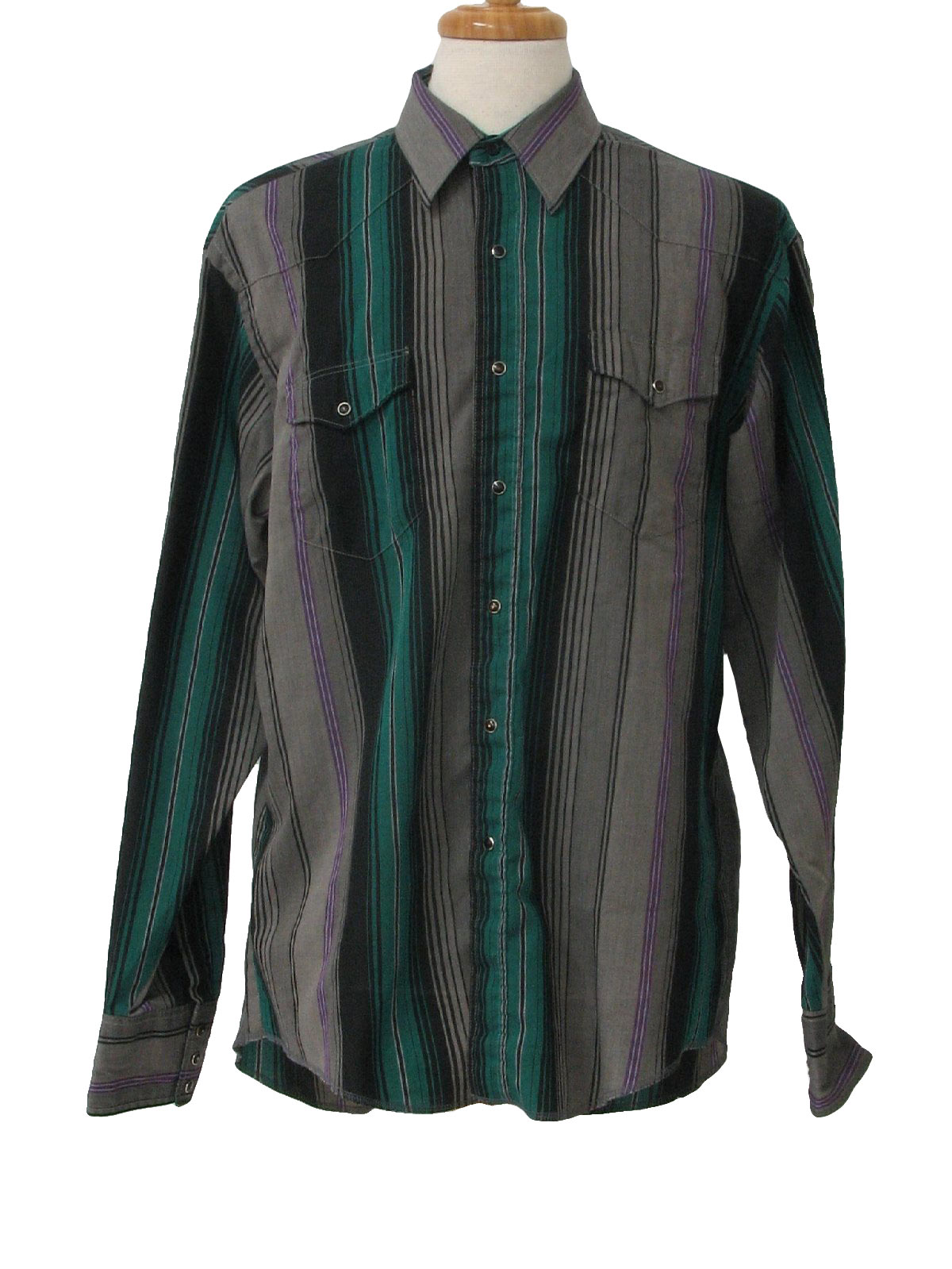 1990's Western Shirt (Wrangler): 90s -Wrangler- Mens grey, black, teal ...