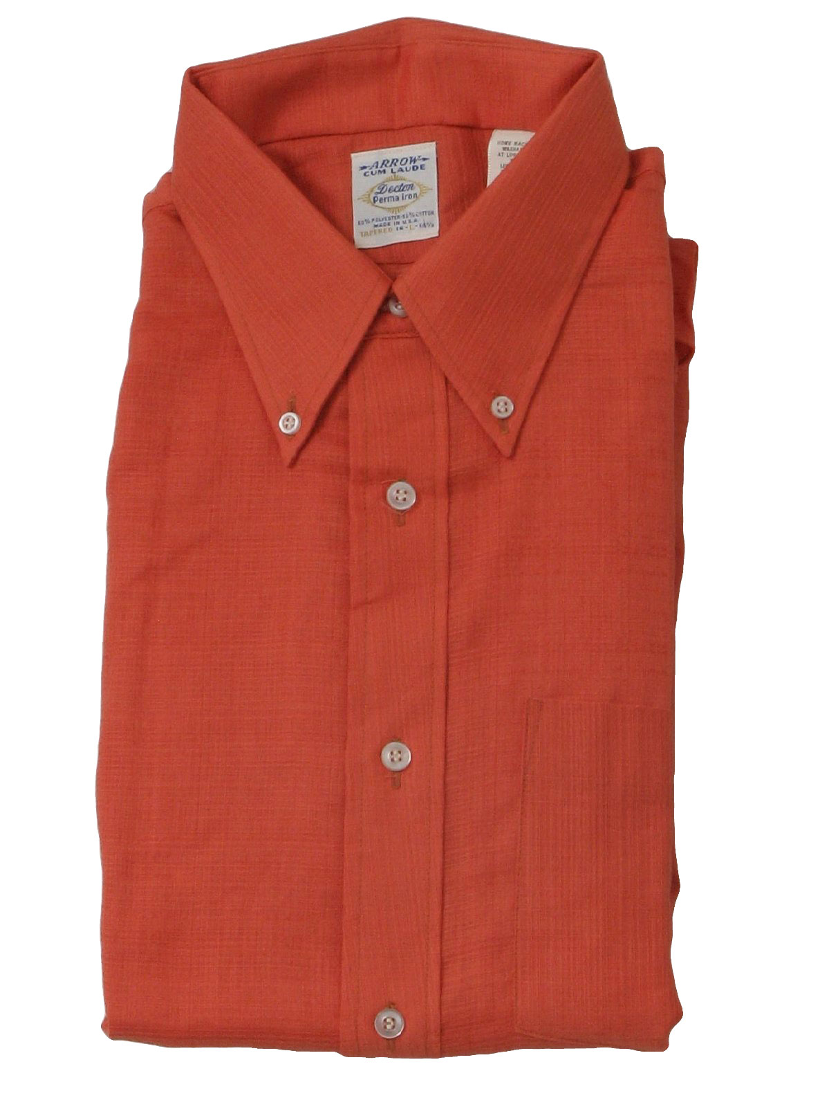 Vintage 1960's Shirt: Late 60s -Arrow- Mens peach longsleeve polyester ...