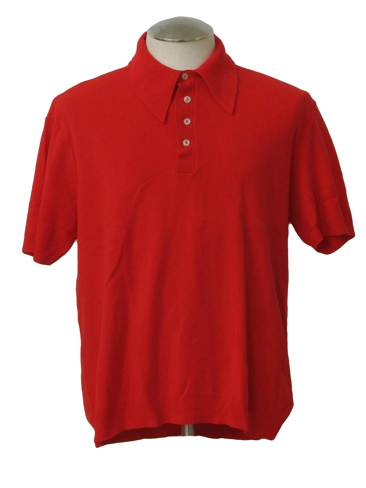 Retro 1970's Knit Shirt: 70s -no label- Mens red nylon banlon short ...