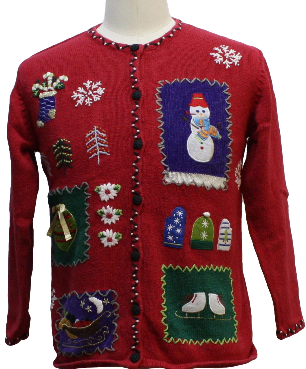 Womens/Girls Ugly Christmas Sweater: -Cherokee- Petite Womens or Girls red, purple, green, blue