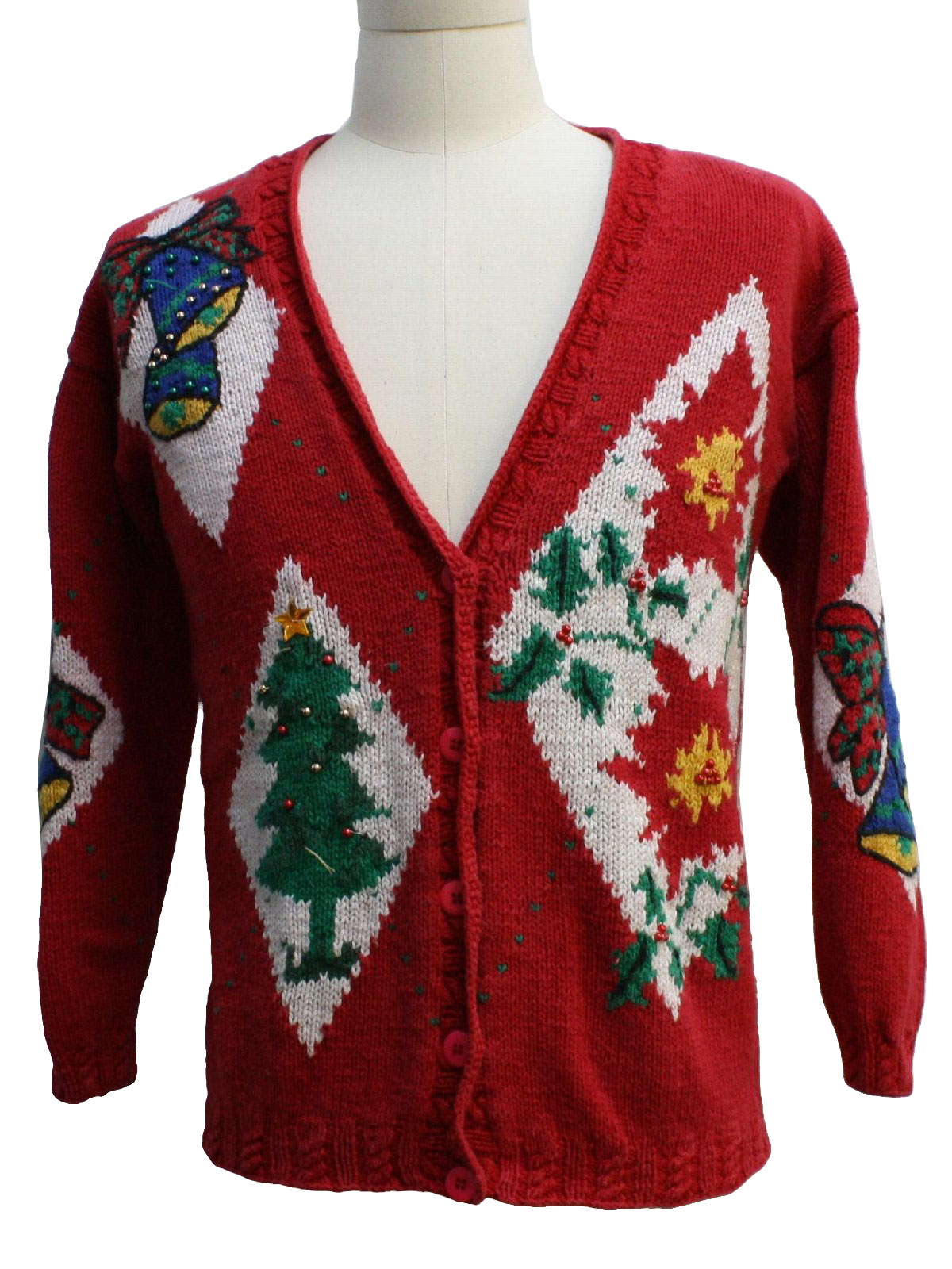 1990's Womens Vintage Ugly Christmas Cardigan Sweater: 90s authentic ...