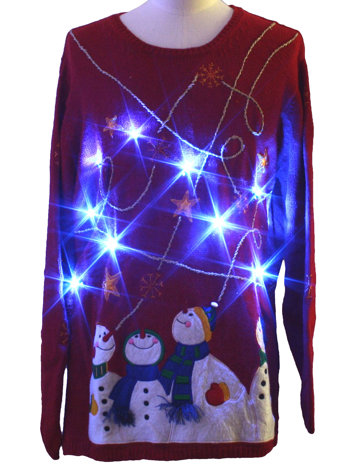 Light up Ugly Christmas Sweater Holiday Editions Unisex red background cotton ramie blend