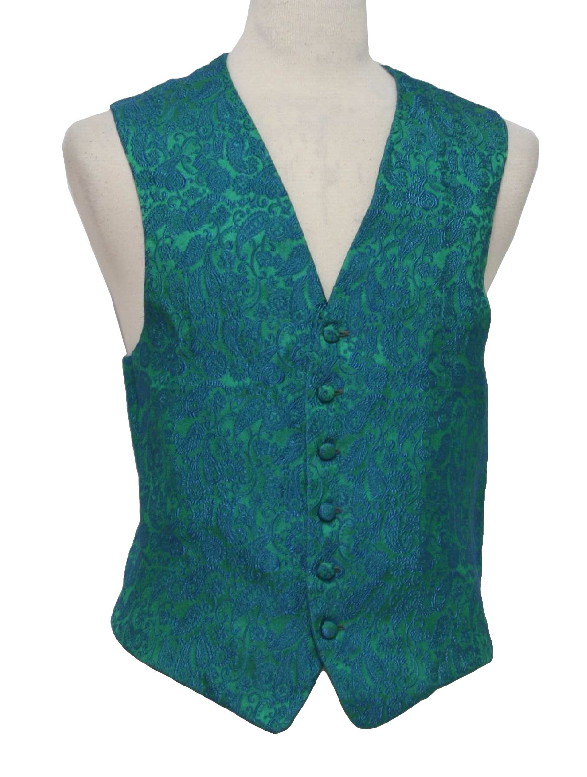 1960's Vintage Vest: 60s -No Label- Mens emerald paisley rayon brocade ...