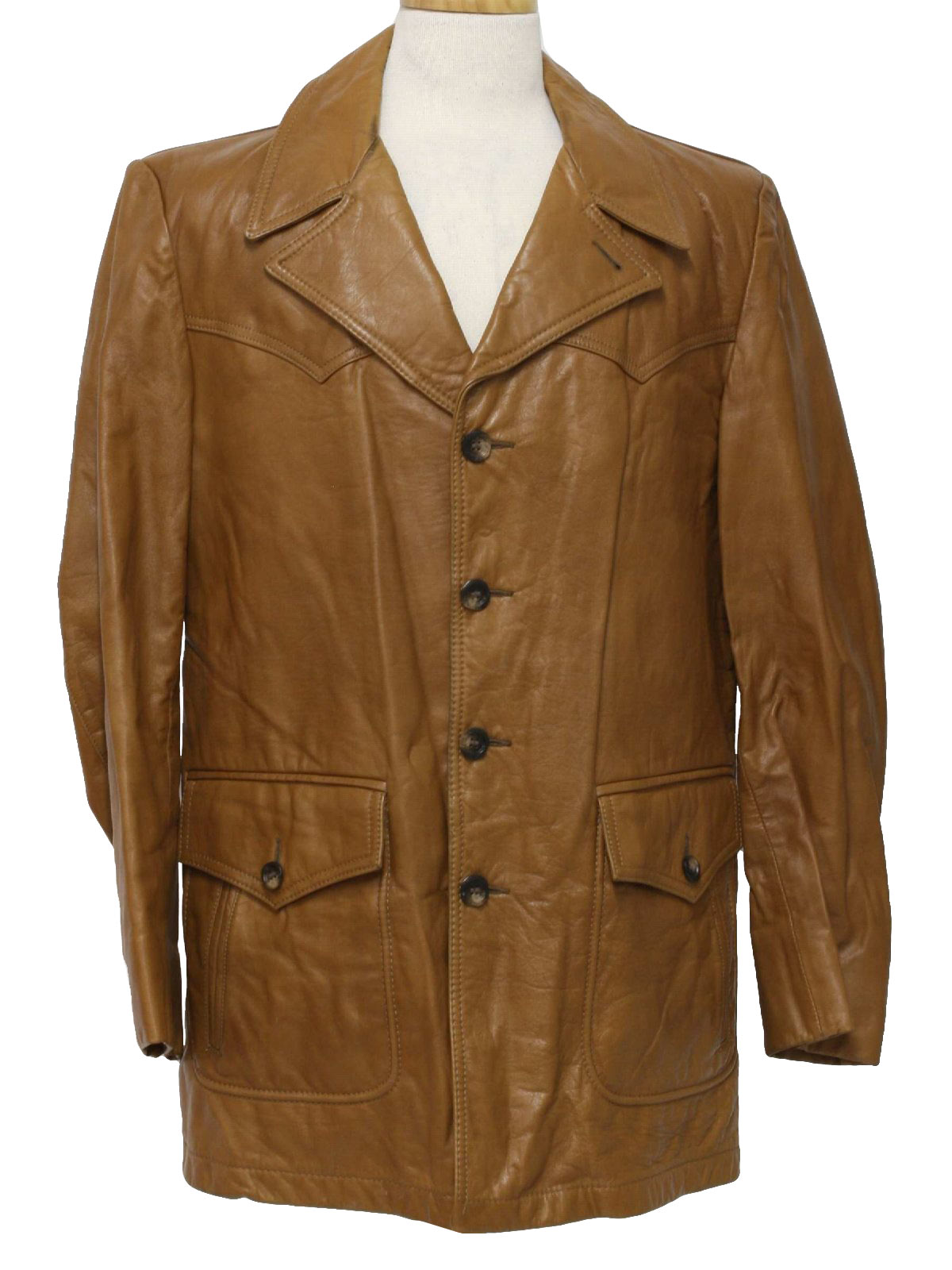 1970s Vintage Leather Jacket: 70s -Lake land- Mens light brown, long ...