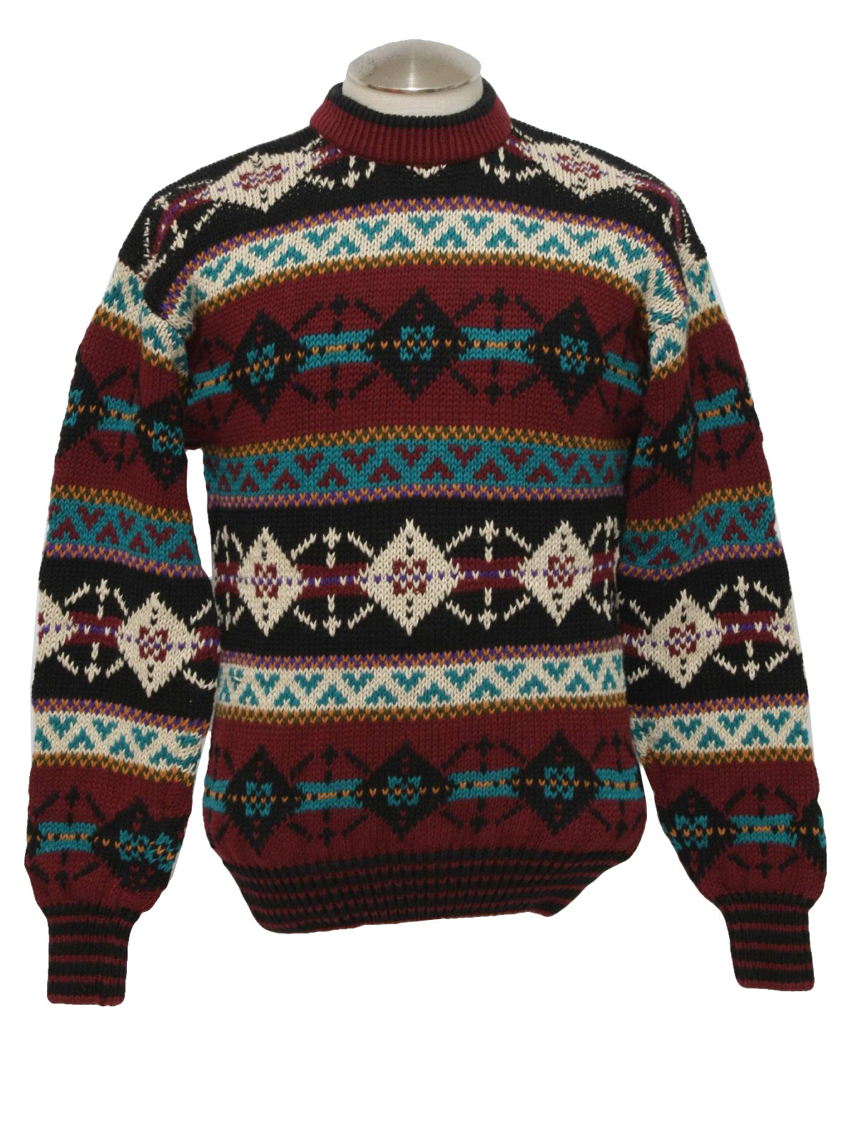 Vintage 90s Sweater: 90s -Cambridge- Mens maroon, teal, black, tan ...