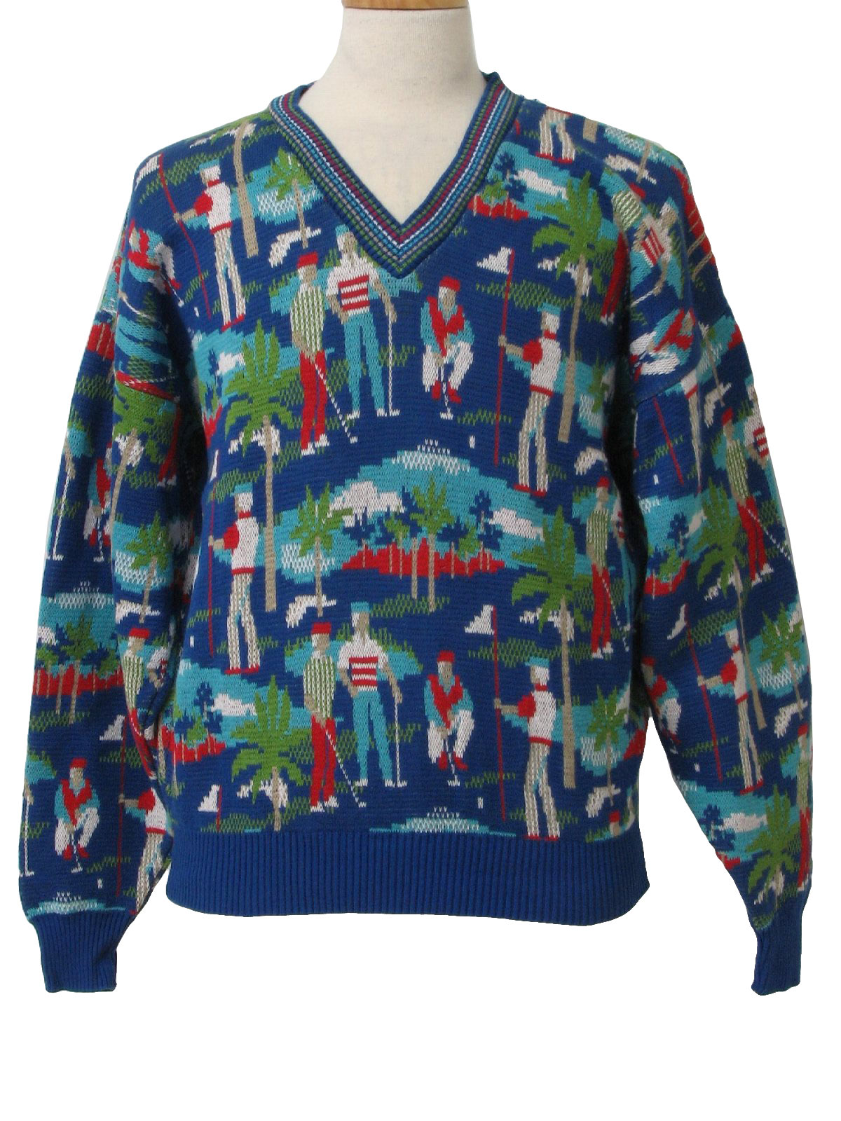 Retro 90's Sweater: 90s -Crossings- Mens blue, green, white, tan, golf ...