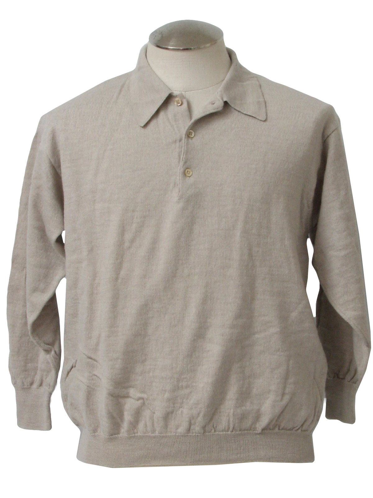 Retro Eighties Knit Shirt: 80s -no label- Mens oatmeal beige wool blend ...
