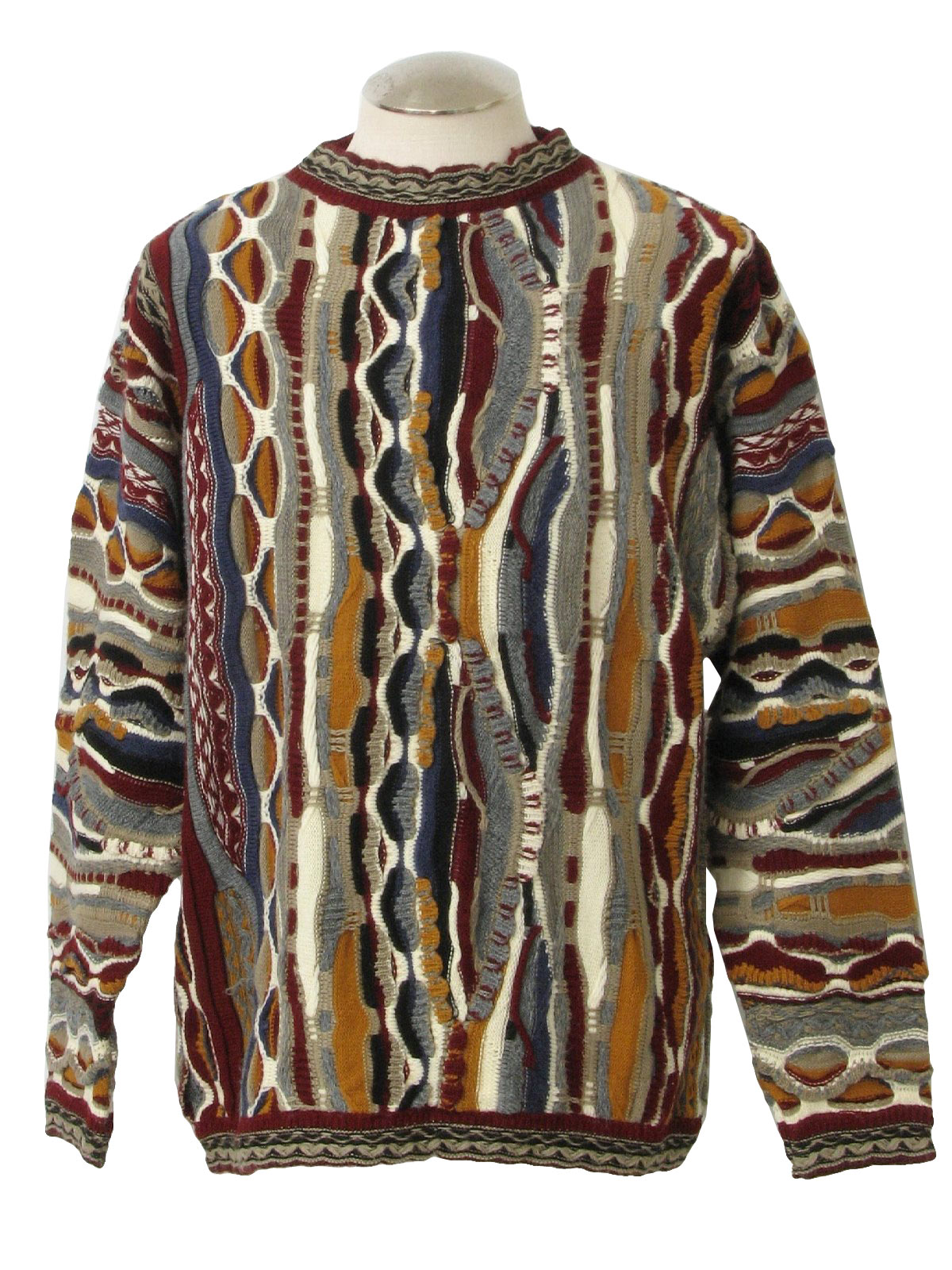 1980's Retro Sweater: 80s -Bergati- Mens maroon, grey, blue, mustard ...