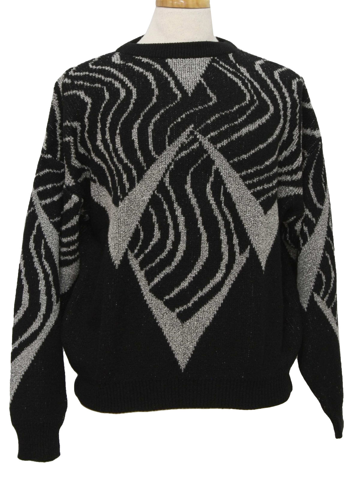 Nuovo 80's Vintage Sweater: 80s -Nuovo- Mens black and white abstract ...